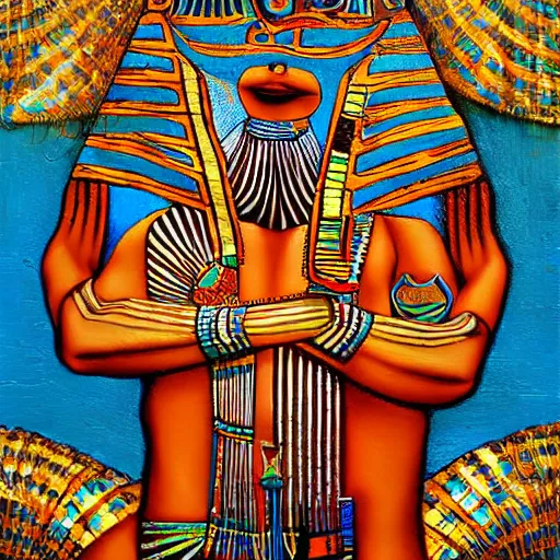 Image similar to hybrid mix of egyptian and tribal dance theme, art by jeff lyons, surrealism