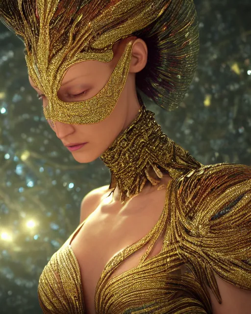 Image similar to a highly detailed metahuman 4 k close up render of an alien goddess bella hadid nymph in iris van herpen dress schiaparelli in diamonds crystals swarovski and jewelry iridescent in style of alphonse mucha gustav klimt trending on artstation made in unreal engine 4