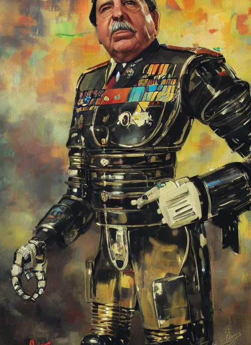 Prompt: portrait of general augusto pinochet as a robot by john berkey