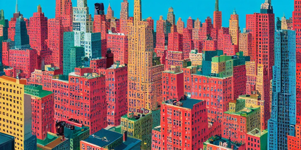 Prompt: new york city by wes anderson, david hockney