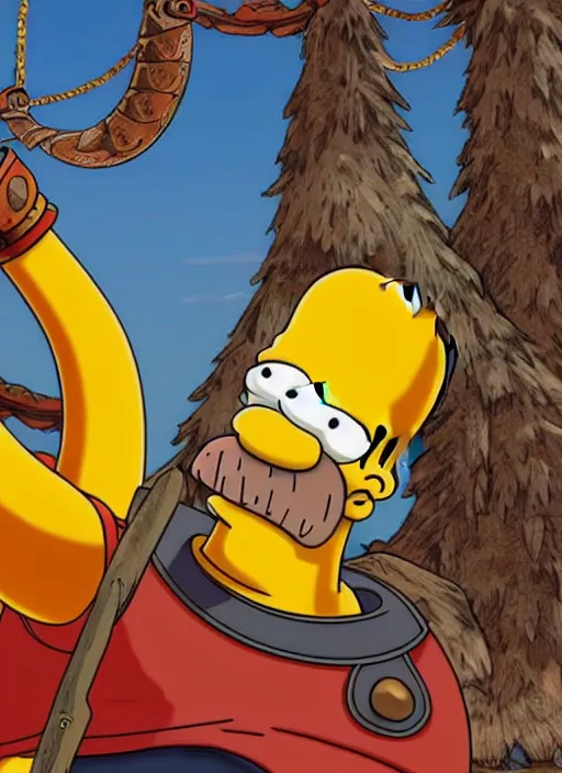 Image similar to Homer Simpson:: depicted as Kratos God of War, high detailed official artwork