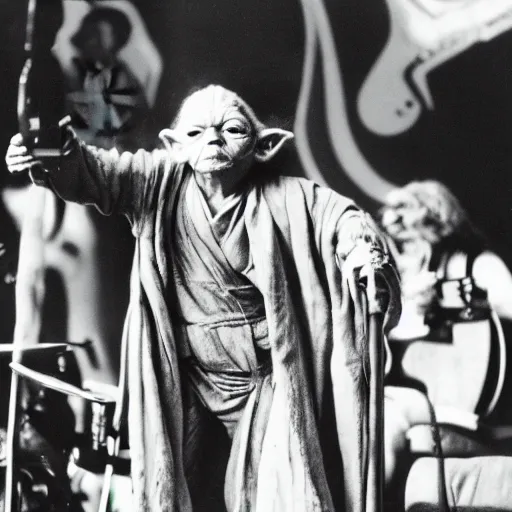 Image similar to yoda performing at woodstock