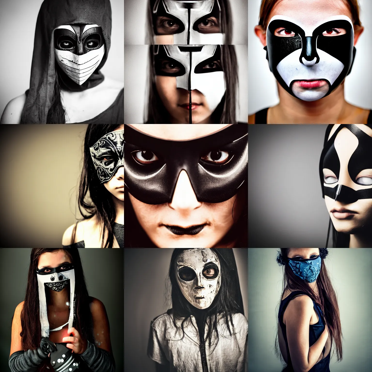 Prompt: a masked girl | assassin | creepy | mysterious | portrait | dslr
