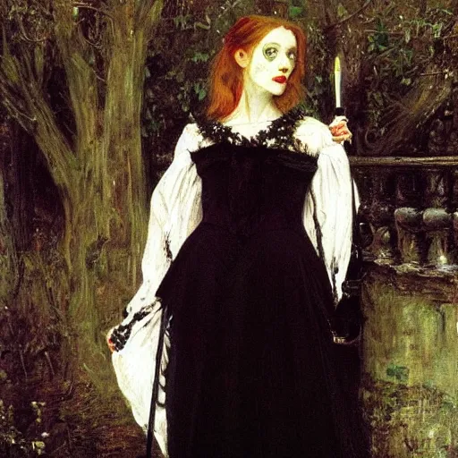 Image similar to by millais, painting of victorian vampire, 8 k, highly detailed,