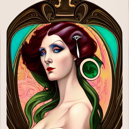 Image similar to an art nouveau streamline moderne portrait in the style of anna dittmann and charles dulac and donato giancola.