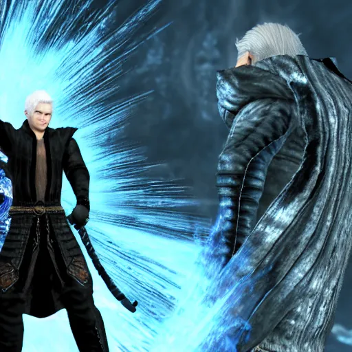 Image similar to Close-up screenshot of Vergil from Devil May Cry in Skyrim