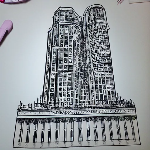 Prompt: a big building 50% drawing and 50% picture