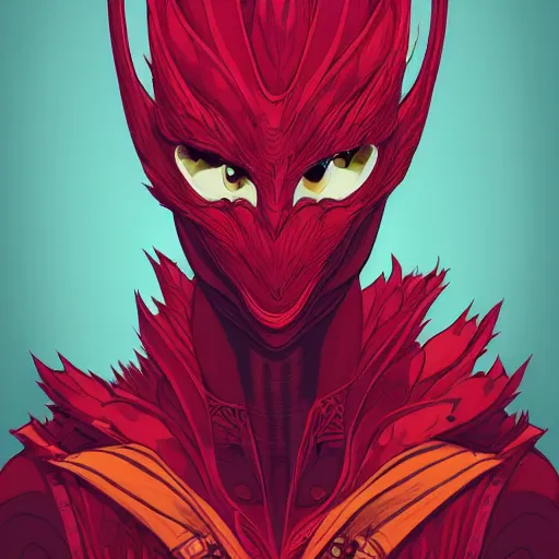 Image similar to female portrait anthropomorphic dragon wearing red clothes the graphic style of Patrick Gleason and Dan Mumford, detailed art, trending on Artstation, sharp focus, comic art