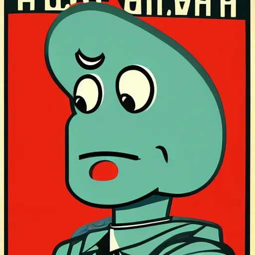 Image similar to handsome squidward portrait, soviet propaganda poster style