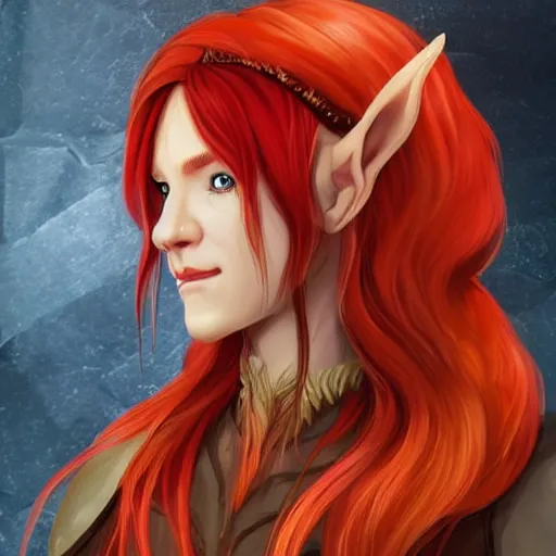 Prompt: beautiful character design of an elven druid with red hair, slight smile, sideview, d&d, warm lighting, symmetrical face, subtle vibrancy, dungeon worl.d, HD, detailed