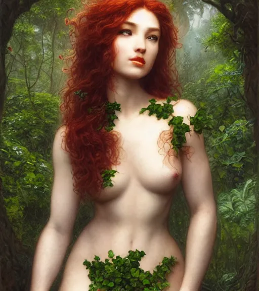 Prompt: beautiful poison ivy, beautiful gorgeous, photo realistic, 8 k, epic, ultra detailed, by gustave dore, by marco turini, by artgerm, deviantart in the style of tom bagshaw, cedric peyravernay, peter mohrbacher by william - adolphe bouguereau, by frank frazetta, symetrical features, joyful