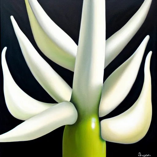 Prompt: oil painting of white brugmansia suaveolens flowers, dark background, with scary eyes looking out from the darkness