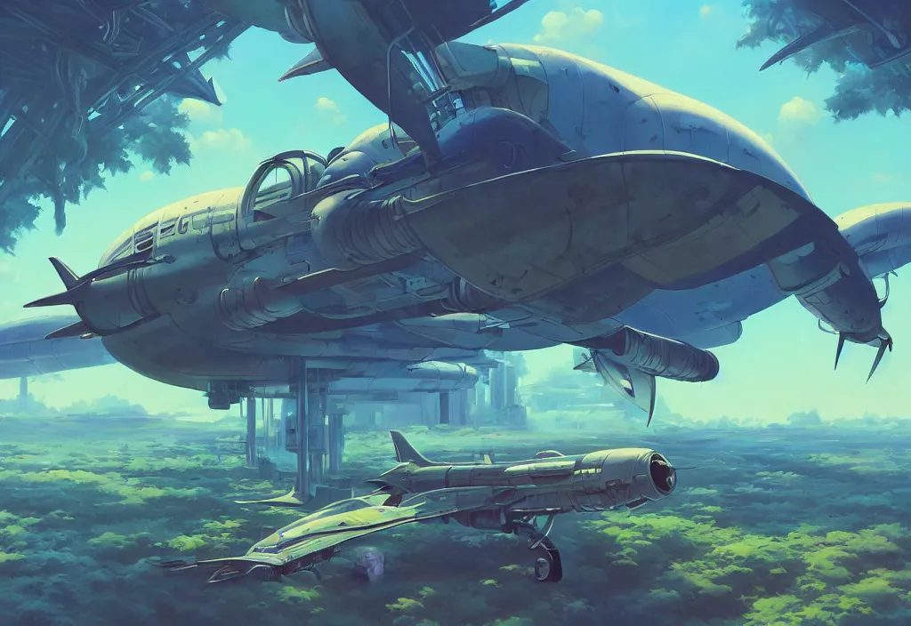 Image similar to chubby futuristic abandonned airplane in an alien jungle, intricate oil painting, high detail illustration, sharp high detail, manga and anime 1 9 9 9, official fanart behance hd artstation by jesper ejsing and makoto shinkai, 4 k,