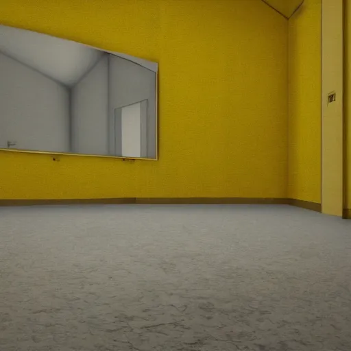 Prompt: an empty room with yellow wallpaper with no people in it, a detailed matte painting by richard benning, pixiv, postminimalism, hall of mirrors, matte painting, creepypasta