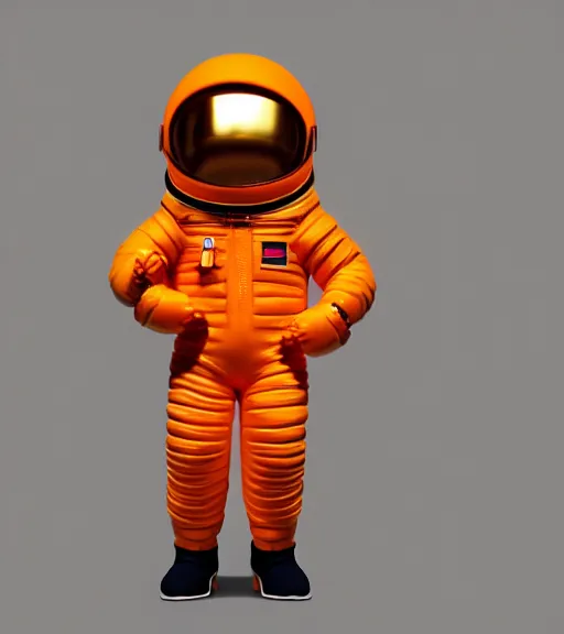 Prompt: accurate detailed pvc inflated orange colored astronaut god + full body + futuristic + concept art + character only + detailed art + adidas streetwear, figurine!!!, studio lighting, grey background, no shadow, trending on artstation, 4 k, sharp, highly - detailed, focus on face!!!