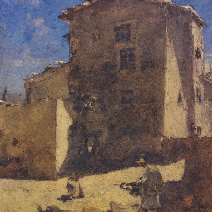 Prompt: a building in a landscape, by dean cornwell