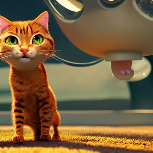 Prompt: a cinematic fill still from a 2015 Pixar movie where anthropomorphic cats battle with aliens, in the style of Pixar, shallow depth of focus