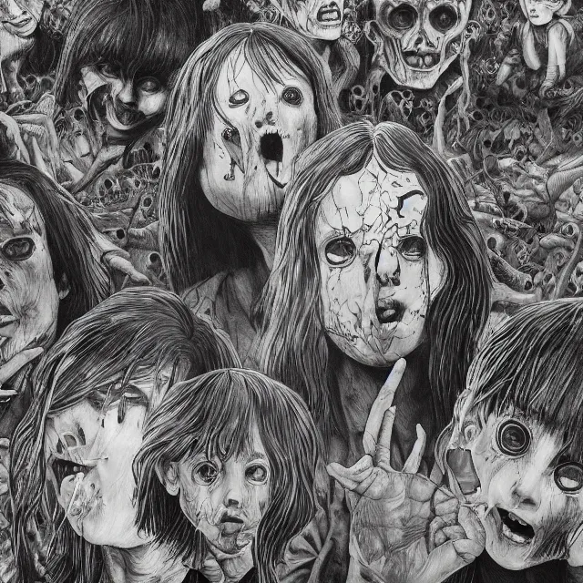 Prompt: a painting of the children of the grave by junji ito, dark fantasy art, high detail, trending on artstation