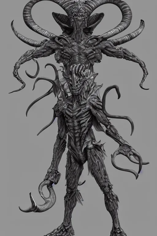 Image similar to humanoid figure monster with goat horns, highly detailed, digital art, sharp focus, trending on art station, kentaro miura manga art style