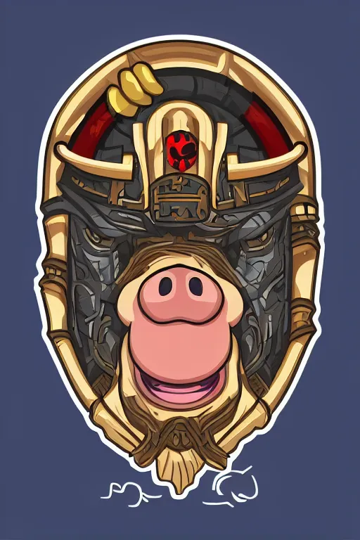 Image similar to A portrait of a pig as an evil warlord general, sticker, Anthropomorphized, portrait, highly detailed, colorful, illustration, smooth and clean vector curves, no jagged lines, vector art, smooth