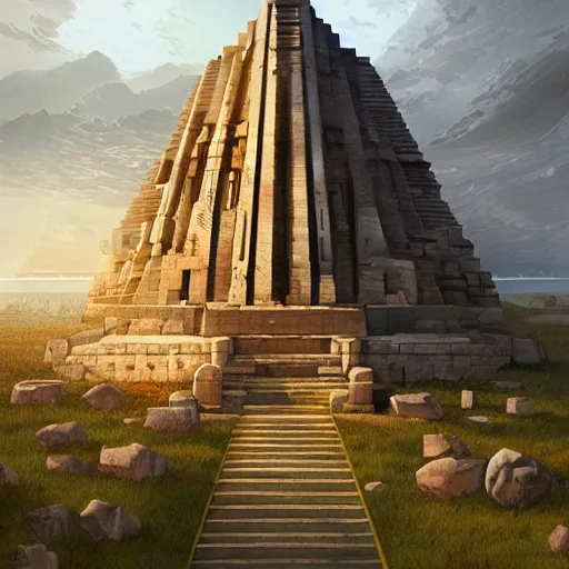 Image similar to ancient geometric solar temple , stylish, lsd, trending on artstation, cinematic, artwork by WLOP