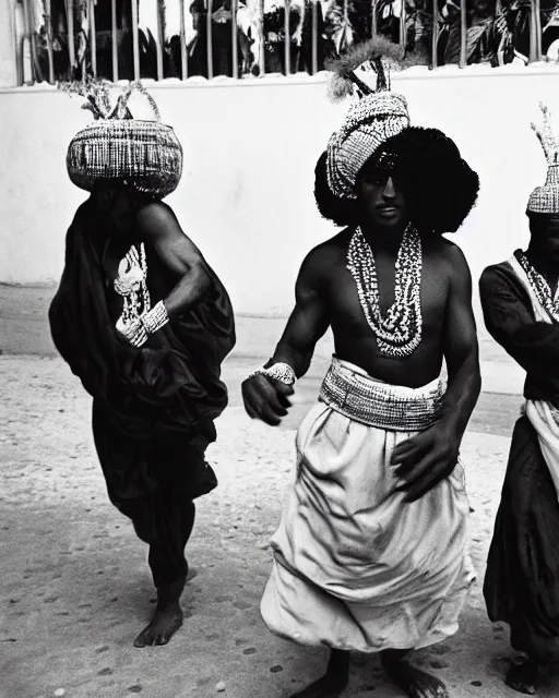 Image similar to Award winning reportage photo of Monegasque Natives with incredible hair wearing traditional garb by Garry Winogrand and Dian Arbus, 85mm ND 5, perfect lighting, gelatin silver process