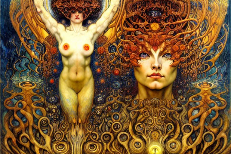 Image similar to Divine Chaos Engine by Karol Bak, Jean Delville, William Blake, Gustav Klimt, and Vincent Van Gogh, symbolist, visionary