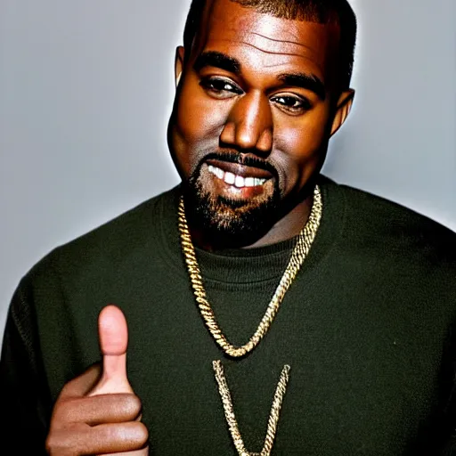 Image similar to Kanye West smiling and giving a thumbs up for a 1990s sitcom tv show, Studio Photograph, portrait C 12.0