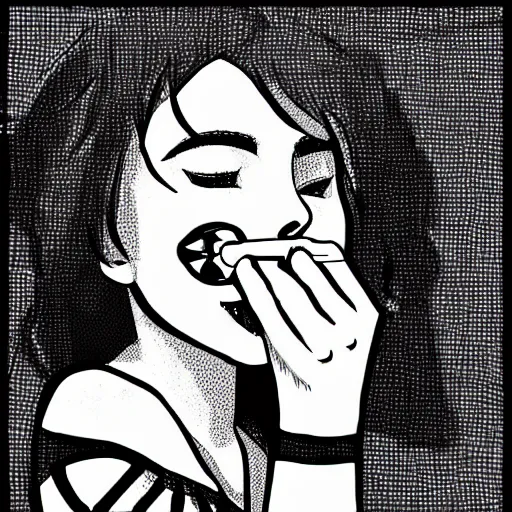 Image similar to line art drawing of a punk girl blowing a bubble. artstation