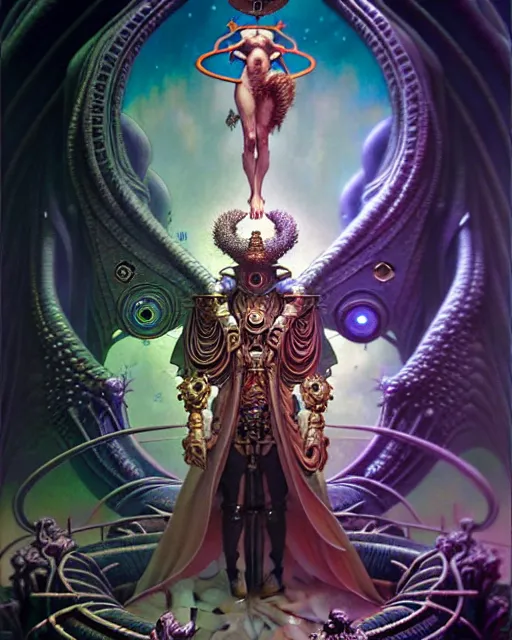 Image similar to the emperor tarot card, fantasy character portrait made of fractals, ultra realistic, wide angle, intricate details, the fifth element artifacts, highly detailed by peter mohrbacher, hajime sorayama, wayne barlowe, boris vallejo, aaron horkey, gaston bussiere, craig mullins