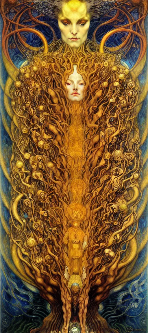 Image similar to Divine Chaos Engine by Karol Bak, Jean Delville, William Blake, Gustav Klimt, and Vincent Van Gogh, symbolist, visionary