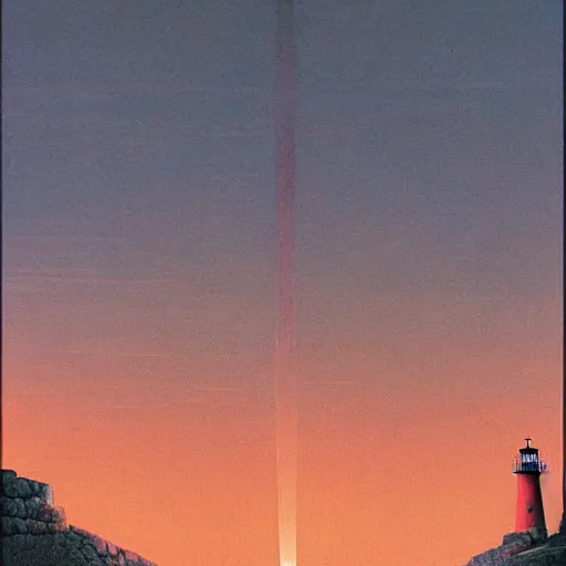 Image similar to A road leading to the lighthouse,dusk, by Wayne Barlowe