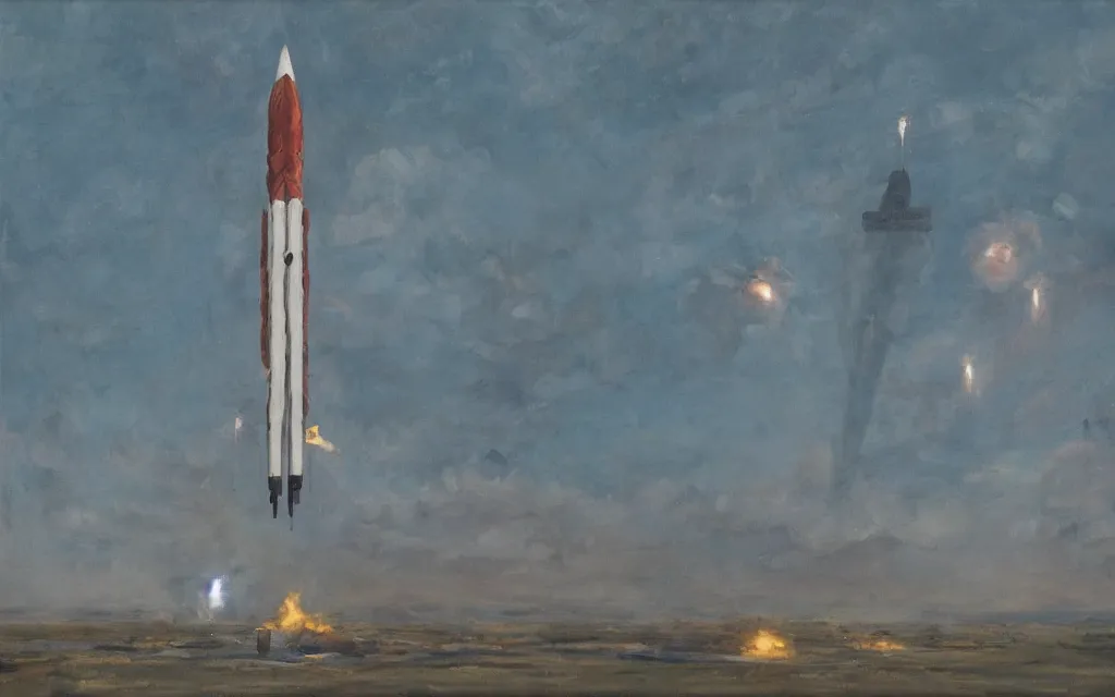 Image similar to rockets, ominous, oil on canvas, by edelfelt