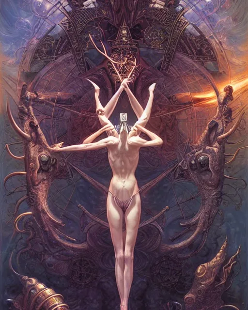 Image similar to the ace of wands tarot card, fantasy composition made of fractals, ultra realistic, wide angle, intricate details, the fifth element artifacts, highly detailed by peter mohrbacher, hajime sorayama, wayne barlowe, boris vallejo, aaron horkey, gaston bussiere, craig mullins