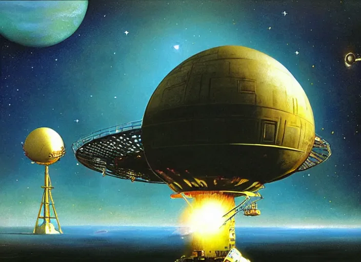 Image similar to radio telescope, matte painting, chris foss