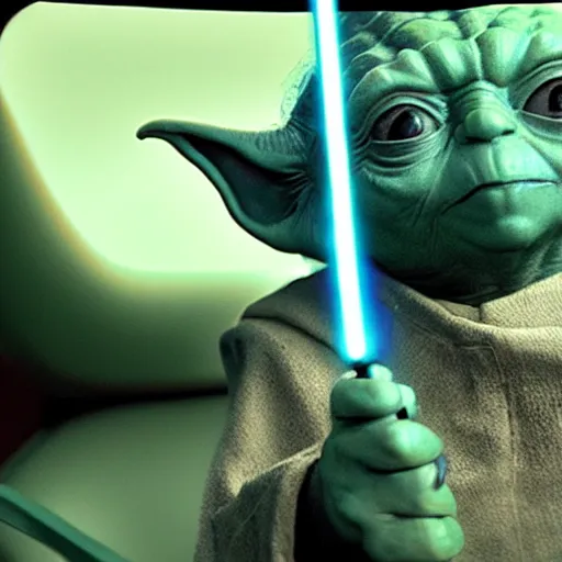 Image similar to A still of Yoda going to the dentist, 4k, photograph, ultra realistic, highly detailed, professional lighting