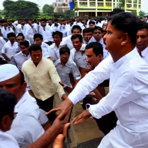 Prompt: dinesh gunawardena running away from mob