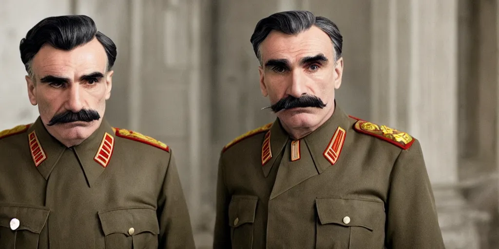 Prompt: Daniel Day-Lewis as Joseph Stalin in 'STALIN' (2022), movie still frame