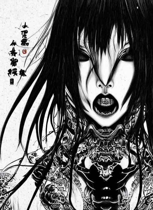 Image similar to digital _ painting _ of _ japanese horror manga horror black and white _ by _ filipe _ pagliuso _ and _ justin _ gerard _ symmetric _ fantasy _ highly _ detailed _ realistic _ intricate _ port