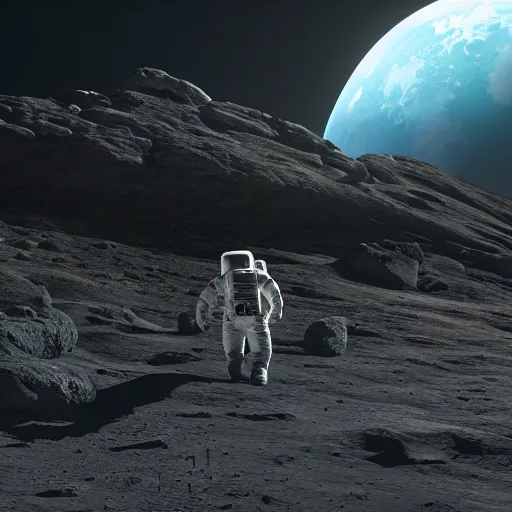 Image similar to one astronaut on the moon, beautiful dynamic lighting, cinematic, wide angle establishing shot, extremely high detail, photo realistic, cinematic lighting, post processed, concept art, artstation, matte painting, style by frederic church, raphael lacoste, unreal engine 8 k