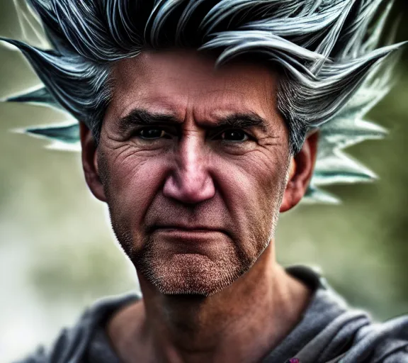 Image similar to award winning 5 5 mm close up portrait color photo of super saiyan biden, in a park by luis royo. soft light. sony a 7 r iv