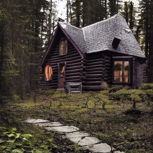 Prompt: Cabin in the Woods, Gothic Style