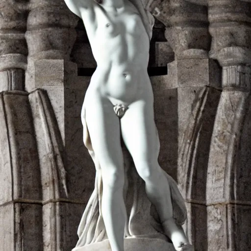 Prompt: mila kunis as a marmor statue by michelangelo, church background