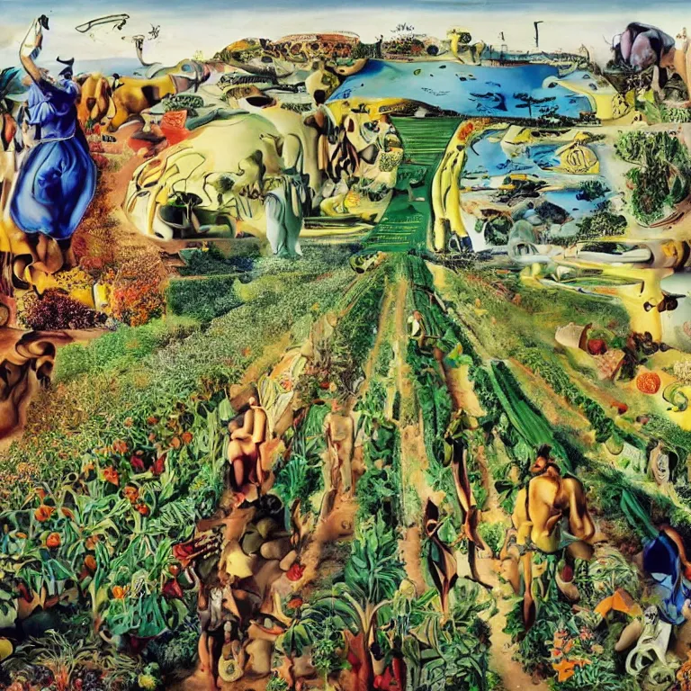 Image similar to dreaming from vertical farming, permaculture and a new life, painted bySalvador Dali