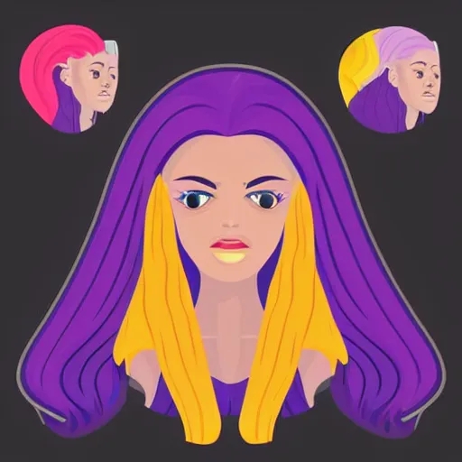 Image similar to beautiful female warrior with long purple hair, sticker, highly detailed, colorful, illustration, smooth and clean vector curves, no jagged lines, vector art, smooth