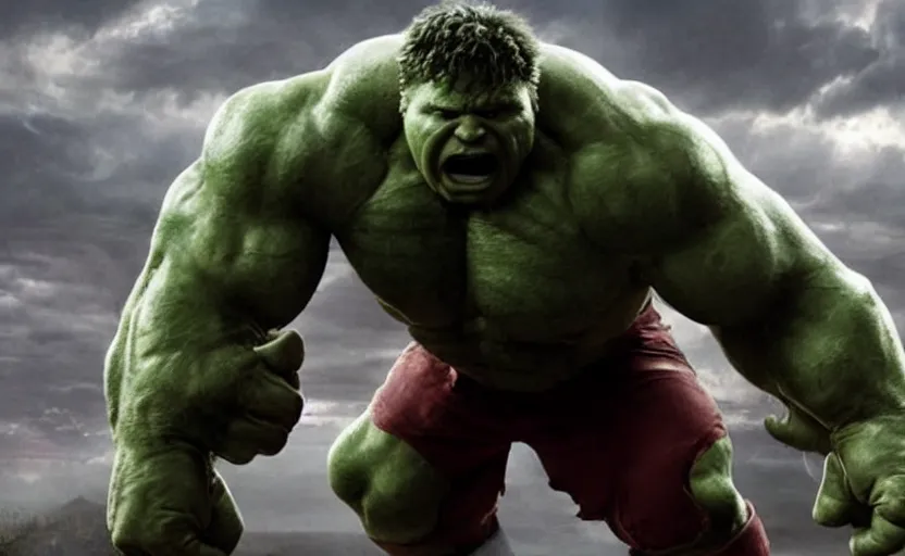 Prompt: a still of Brock Lesnar as The Incredible Hulk in Avengers Endgame,