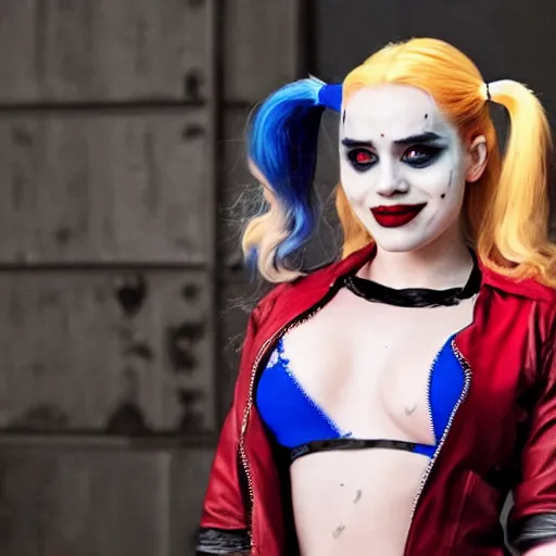 Image similar to Scarlett Johannsen as Harley Quinn, still from new Harley Quinn film