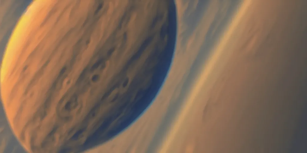 Image similar to close up photo of a spaceship flying on Jupiter atmosphere, unreal 5, ray tracing, foggy, gas