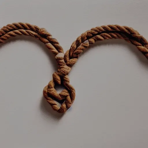 Prompt: watercolor art of a brown rope tied in the shape of a heart laying on a white background