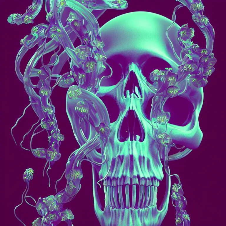 Image similar to portrait of skull and orchids, bio luminescent jellyfish, intricate artwork by Tooth Wu and wlop and beeple. octane render, trending on artstation, greg rutkowski very coherent symmetrical artwork. cinematic, hyper realism, high detail, octane render, 8k